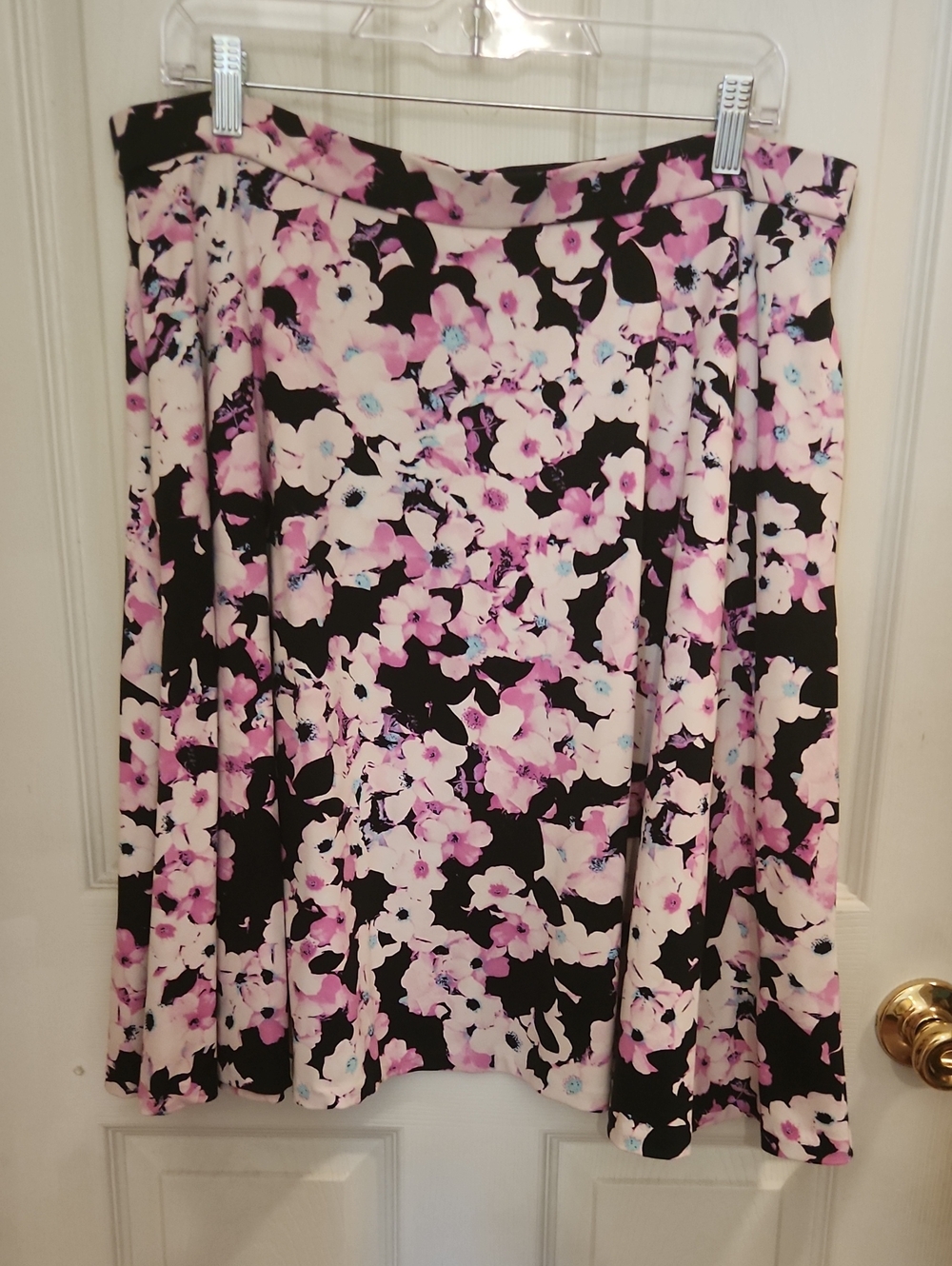 Adrienne Vittadini Black Skirt with Pink Floral Print